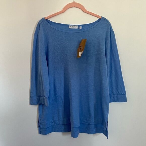 NEW ✨ Habitat Cuffed Boat-Neck Top In Vista Blue Small - Picture 2 of 9